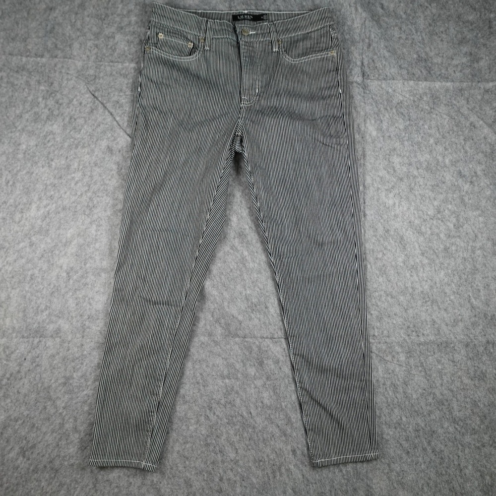 Ralph Lauren Pants Womens 6 Black White Striped Skinny Stretch Denim Preppy